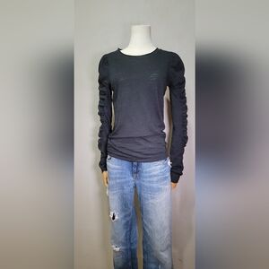 We The Free Top Black Natasha Crew Neck Puff Sleeve Knit, Size XS